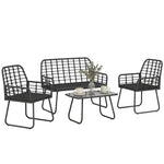 Rattan Garden Furniture Set, 4 Piece Outdoor Patio Furniture | Black