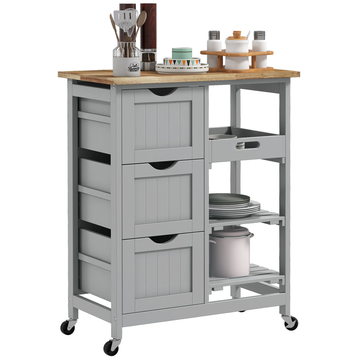 HOMCOM Rolling Kitchen Island Cart, Bar Serving Cart On Wheels Grey