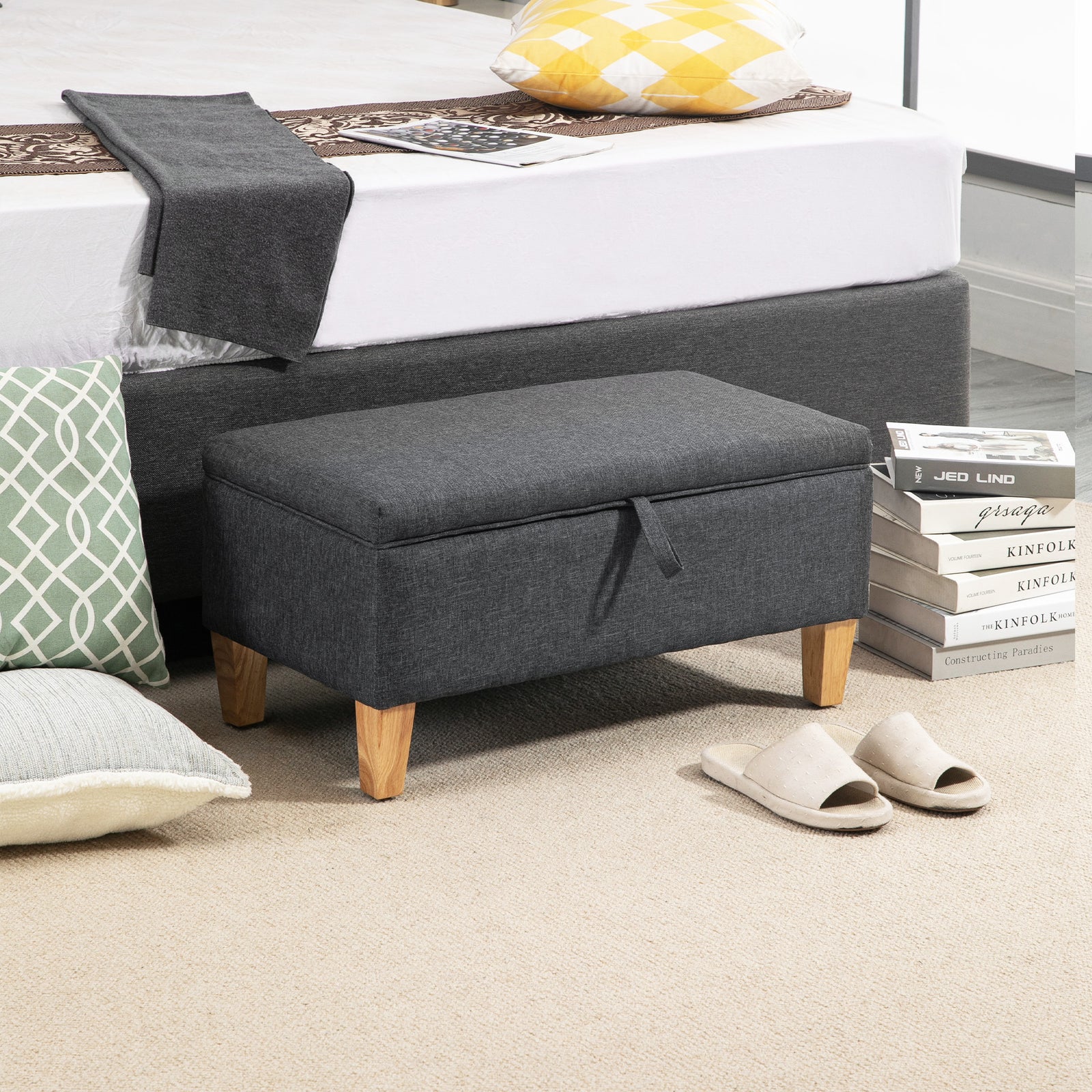 Linen Storage Ottoman, Toy Box, Bed End | Dark Gray