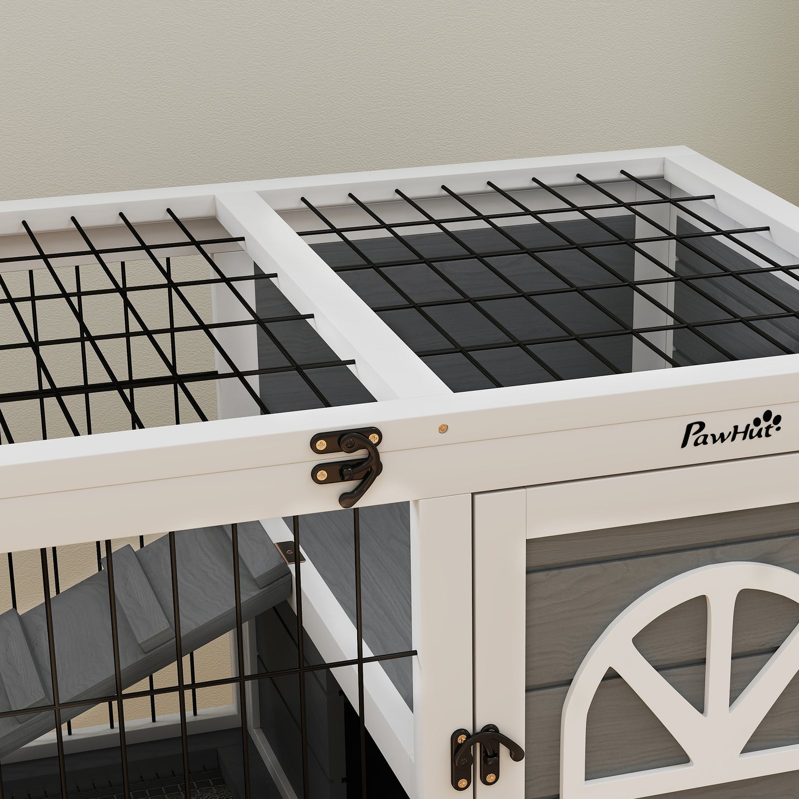 Rabbit Hutch Guinea Pig Cage W/ Removable Tray, Openable Roof, Grey