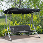 3 Seat Metal Fabric Backyard Balcony Patio Swing Chair | Black