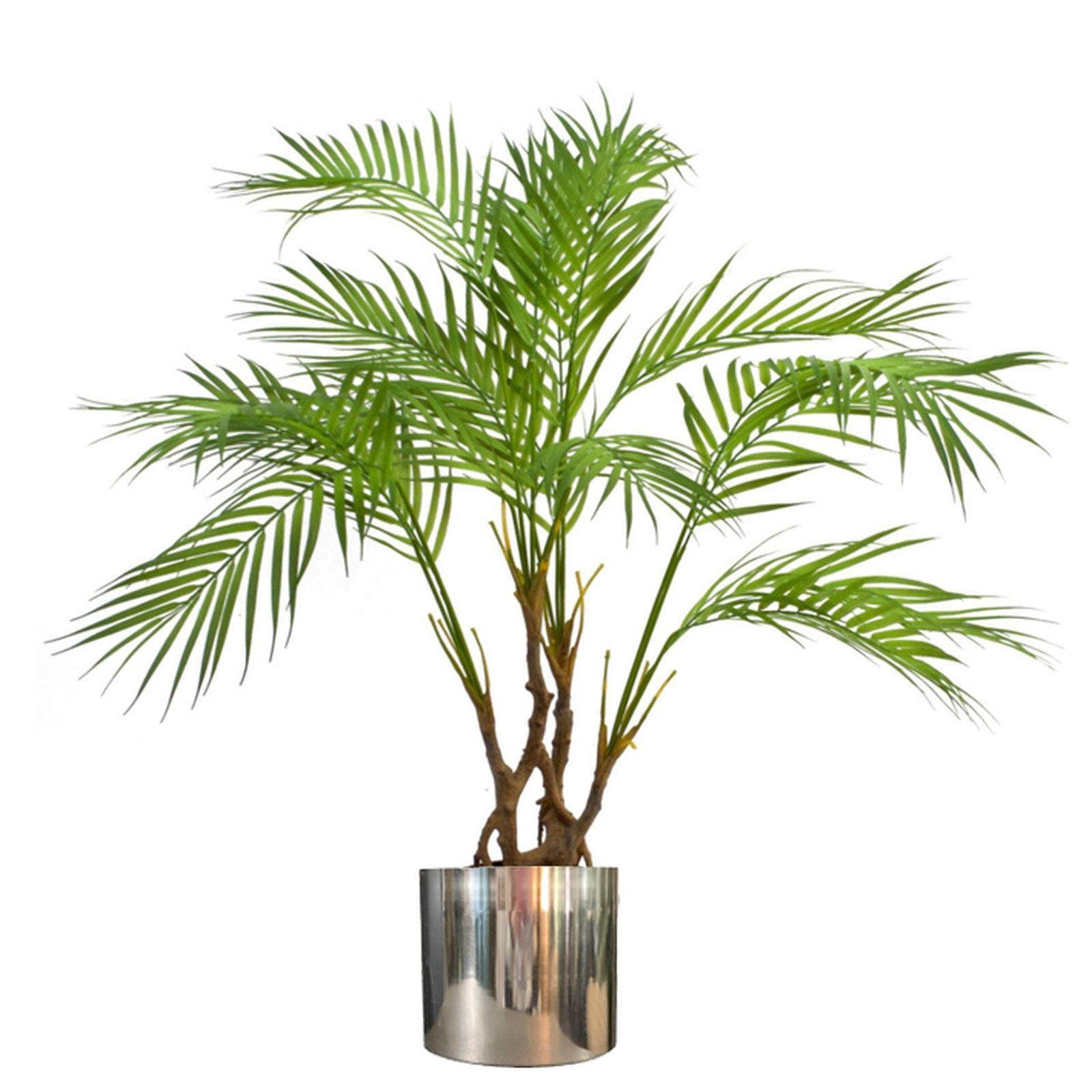 90cm Artificial Areca Palm Plant Twisted Detail Trunk Silver Metal