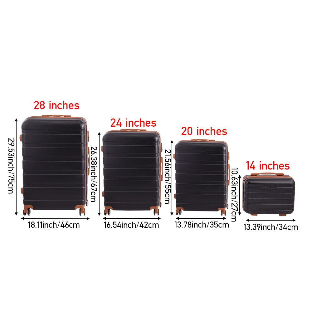 4pcs Color-block Lockable Travel Suitcase Set | Black
