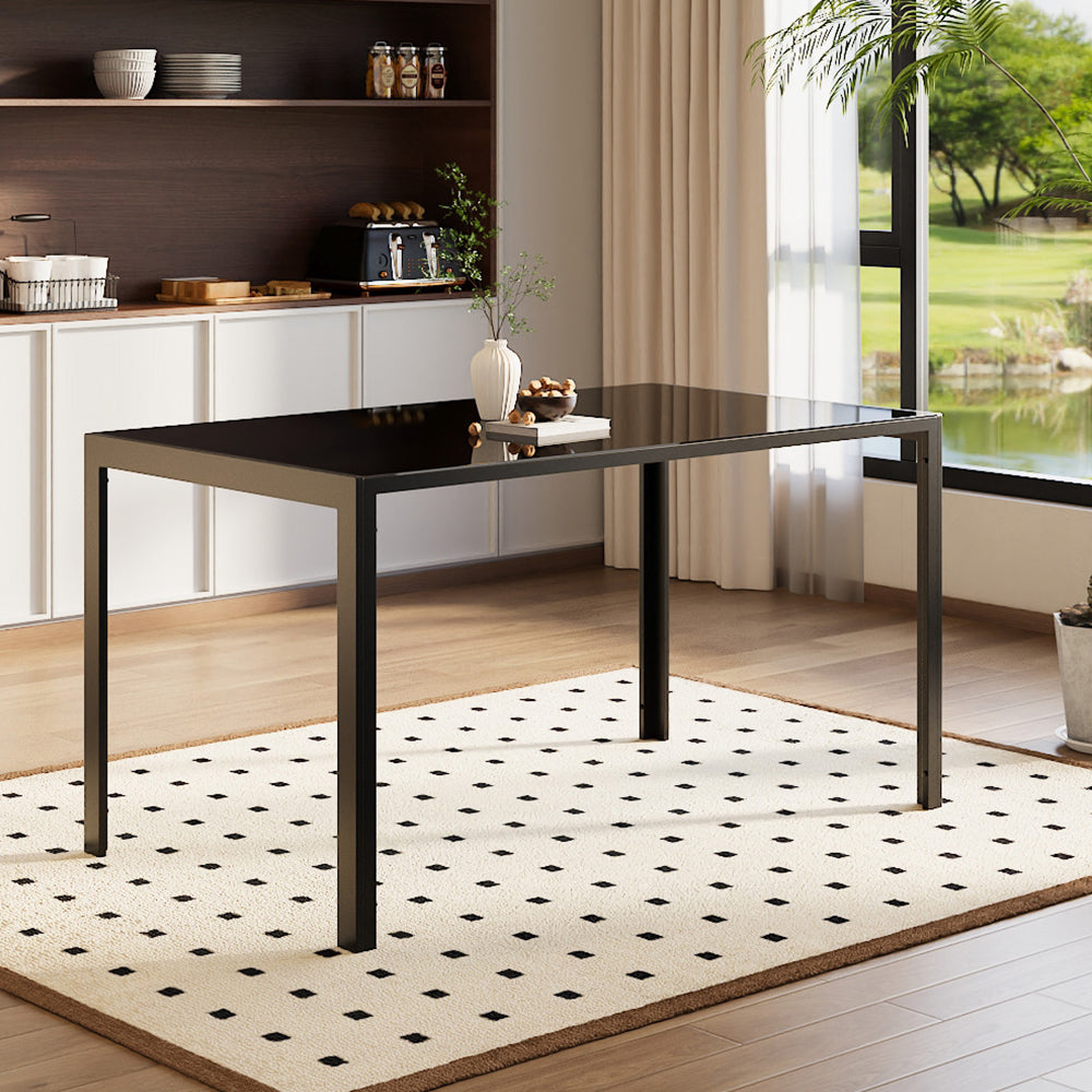 Rectangular Tempered Glass Dining Table For Kitchen Dining Room | Large | Black