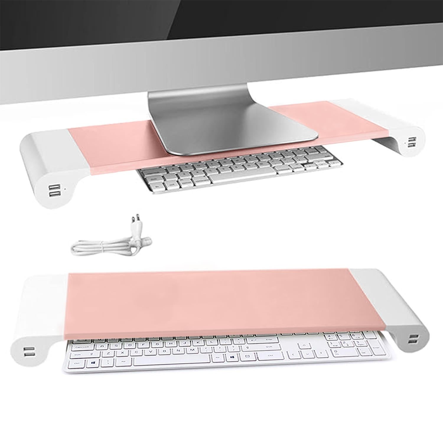 Aluminium Space Saving Desktop Organiser With 4 Usb Ports, Rose Gold