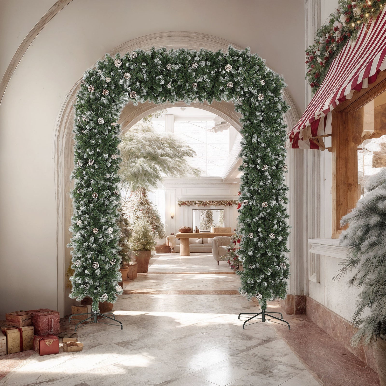 8.2 Ft Snow Frosted Christmas Tree Arch, Doorway Decor With 1800 Tips