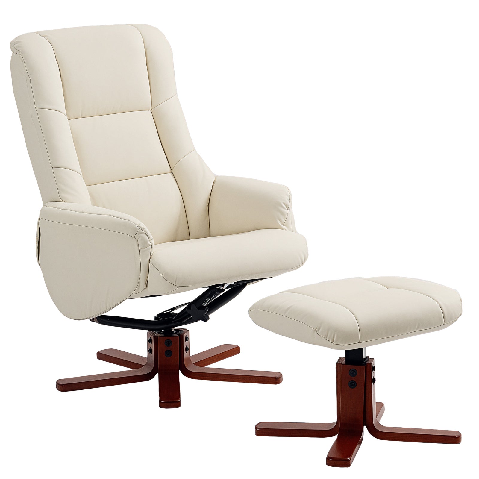 Recliner Armchair With Wood Base, Upholstered Reclining Chair | White