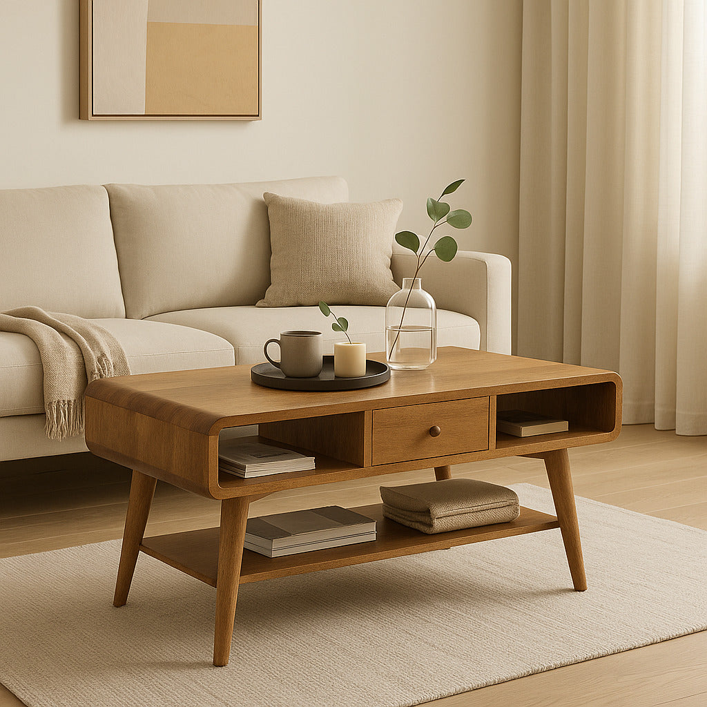 Solid Wood Curved Oak-ish Coffee Table