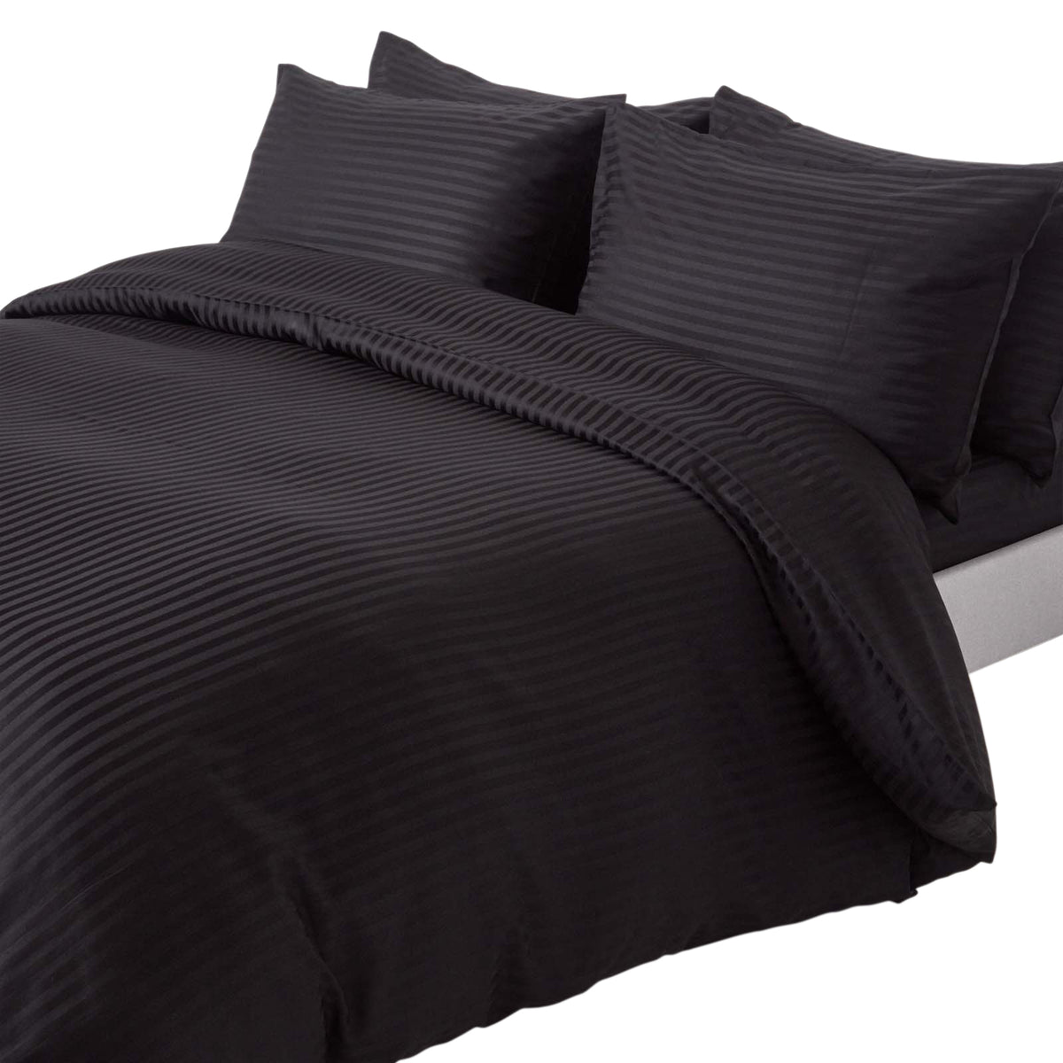 Egyptian Cotton Stripe Duvet Cover With Pillowcase, 330 Tc | Super King | Black