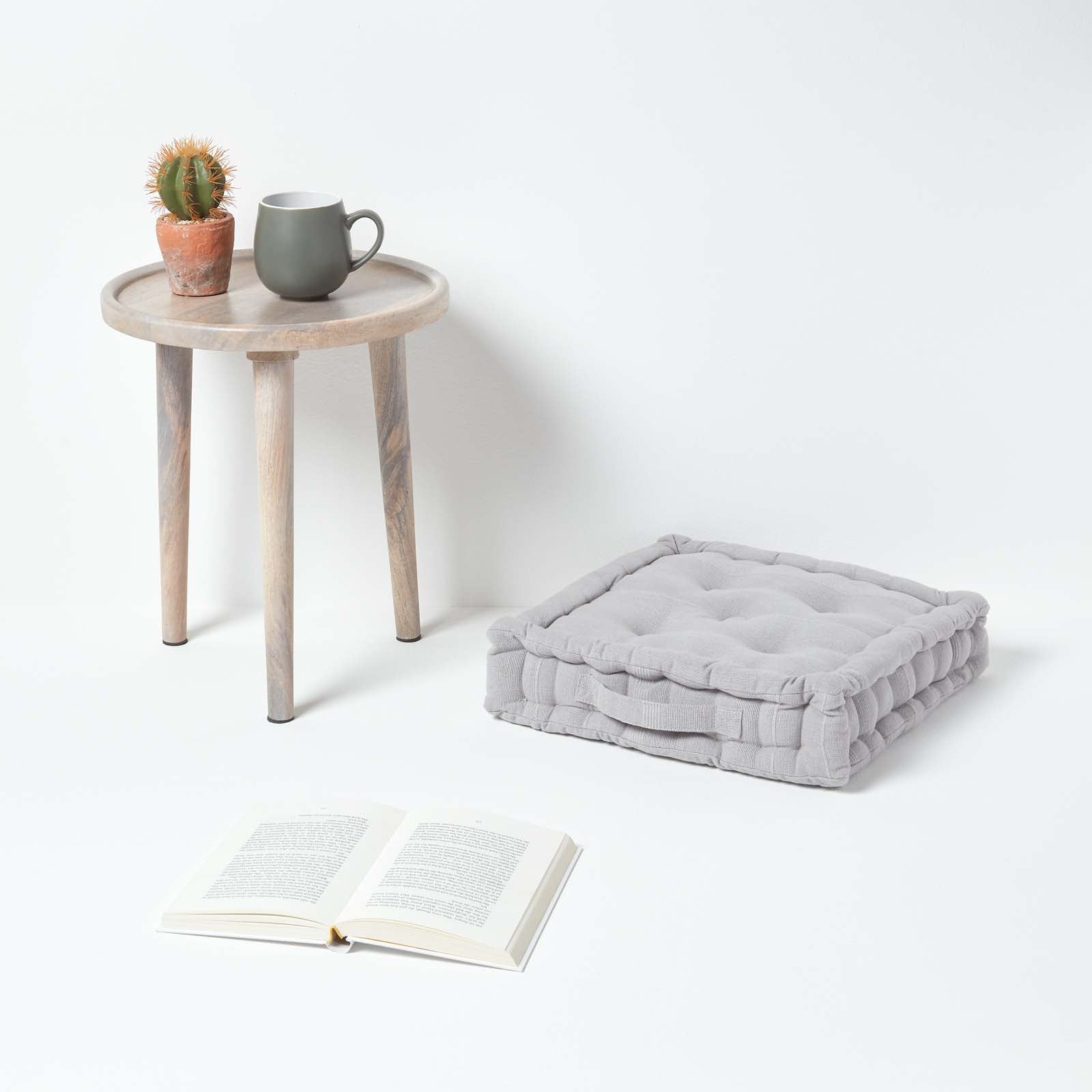Rajput Ribbed Cotton Floor Cushion | 40cm x 40cm | Silver Grey