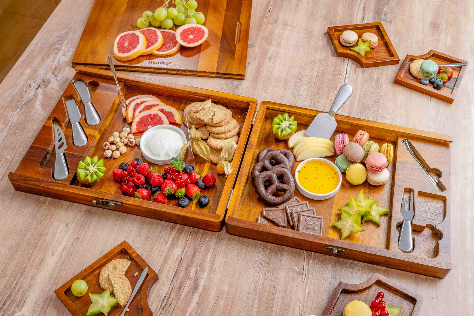 BlauKe Wooden Cheese Board Set For Big Parties - Large Wooden Serving Board/tray Of Acacia - Serving Platters With Cheese Tools