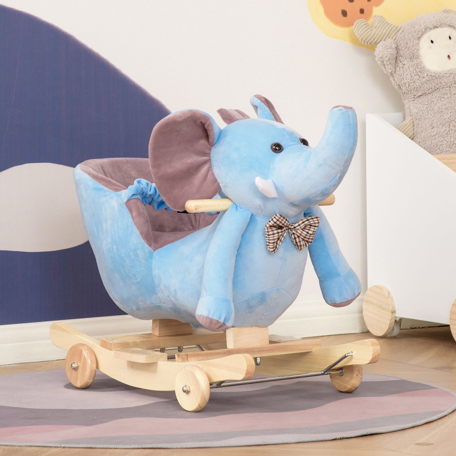 2-in-1 Baby Rocking Horse Ride On Elephant W/ Wheels Music | Blue