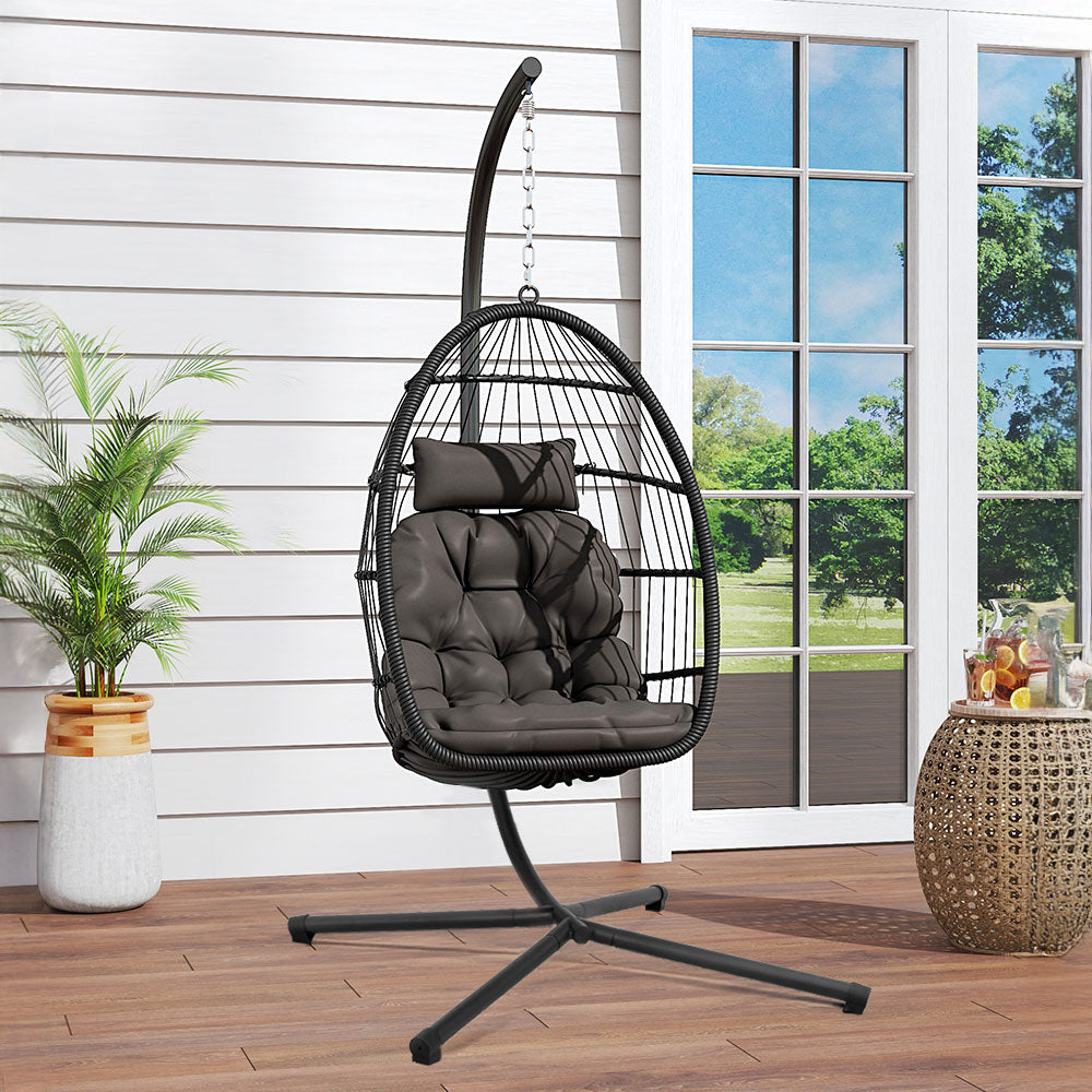 Hanging Chair With Stand And Cushion | Black