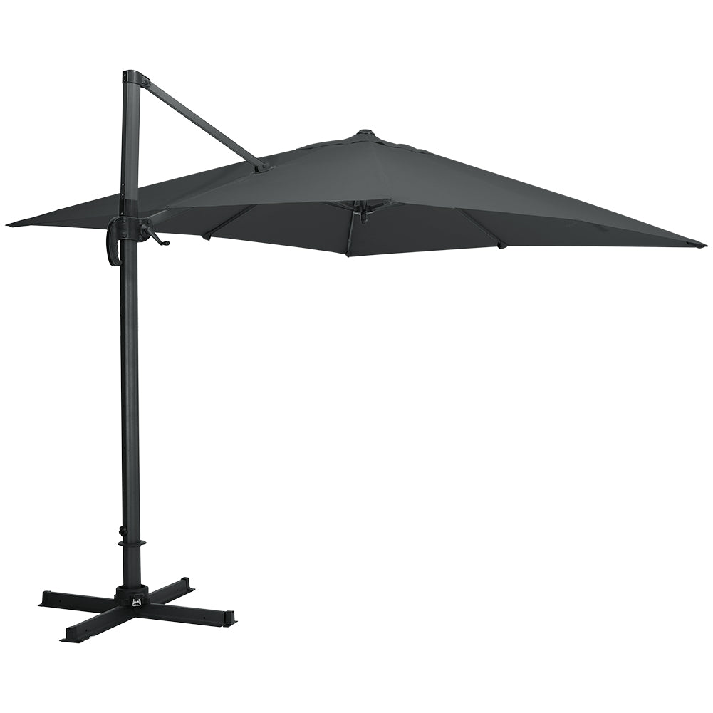Large Square Patio Parasol With Durable Polyester Canopy, Pa Waterproof Coating, Adjustable Height, 360° Foot Pedal Rotation With Cross Base | One Size | Dark Grey