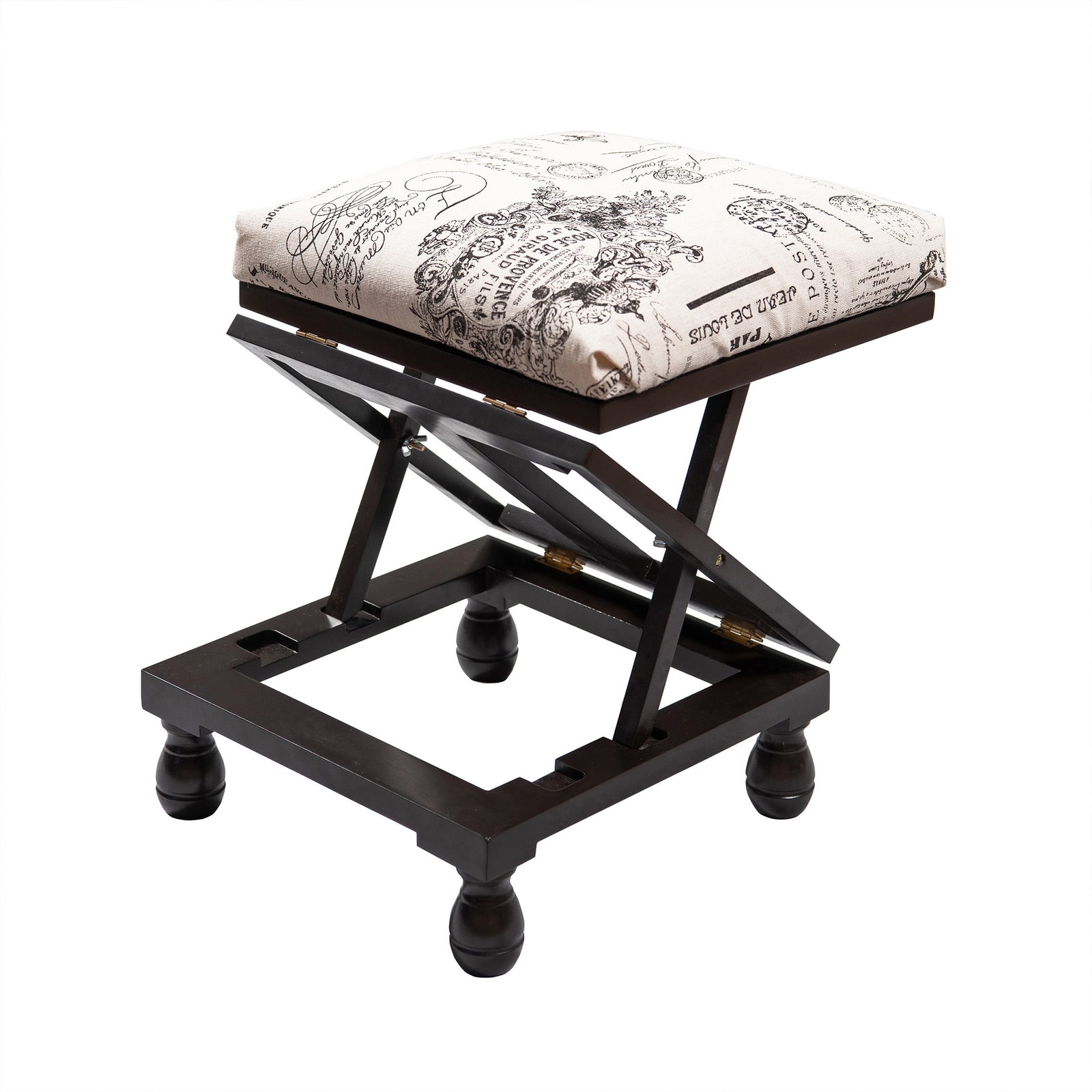 3 Position Footstool Height Adjustable Padded Top Mahogany Frame