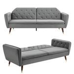Velvet Click Clack Button Back Sofa Bed - 3 Seater | Grey