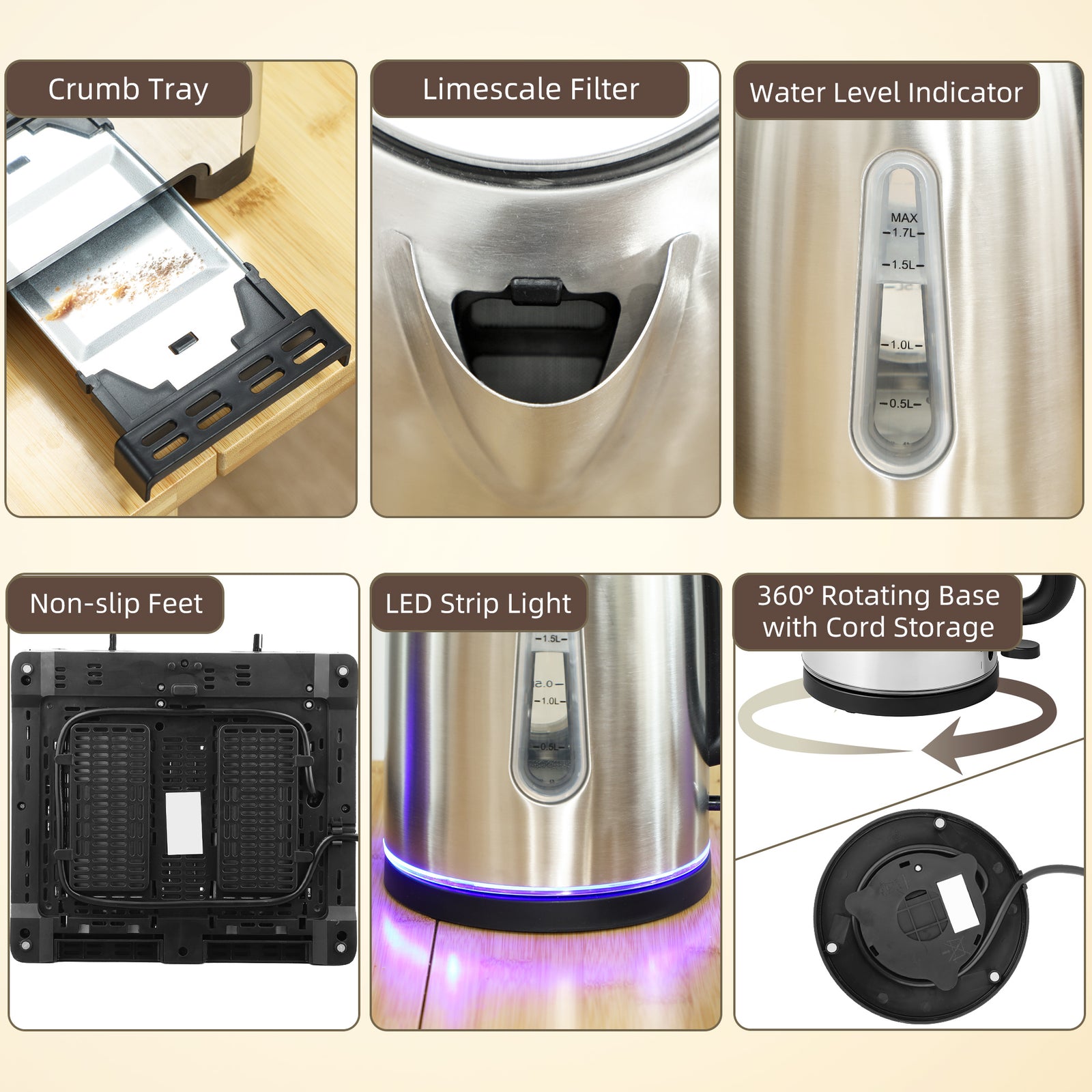4 Slice Wide Slot Toaster And 1.7l Rapid Boil Kettle Set | Silver