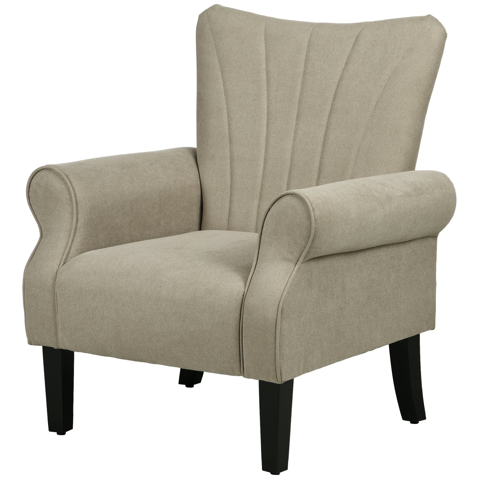 Armchair Upholstered Modern Accent Chair With Wood Legs | One Size | Beige