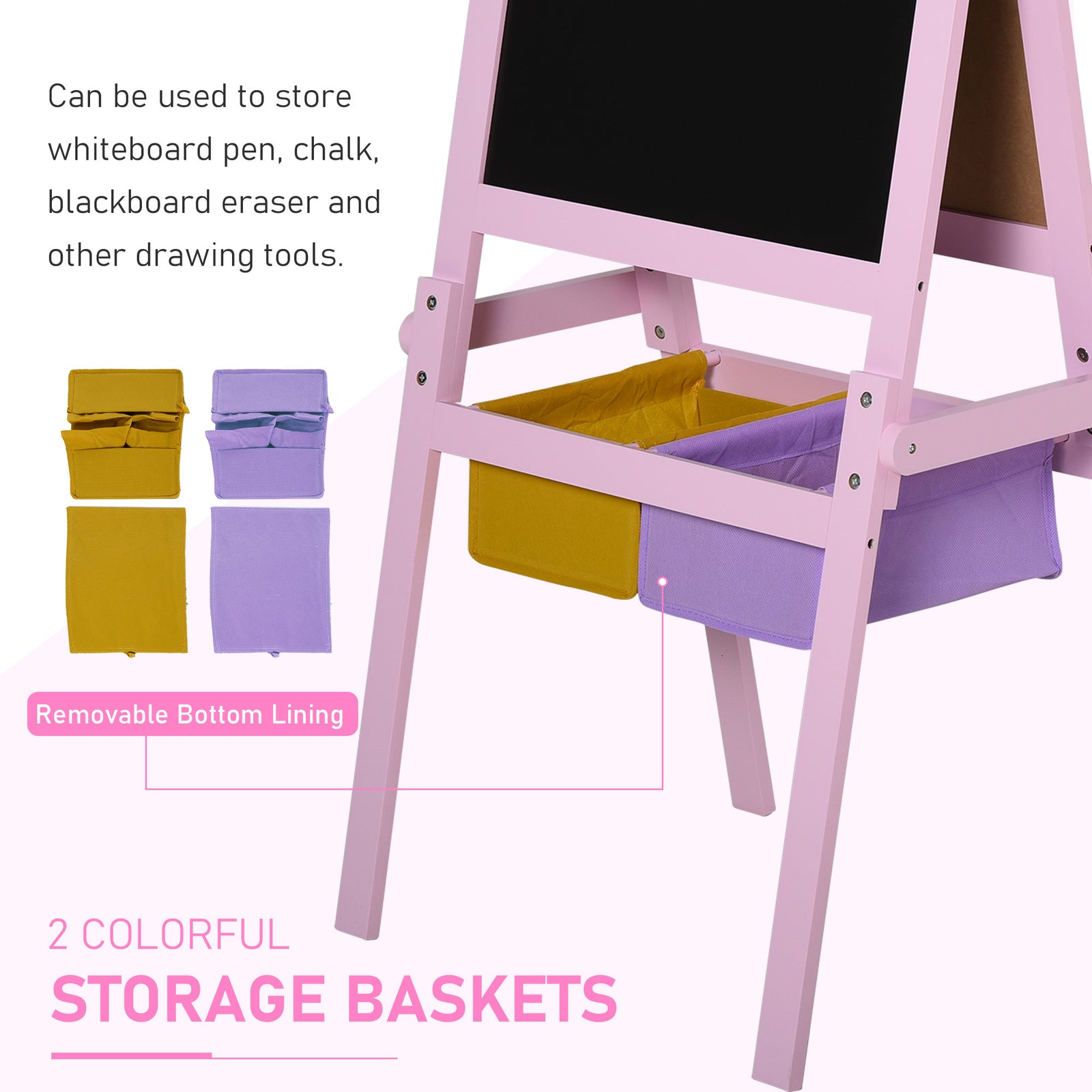 Kids Wooden Art Easel With Paper Roll Double-sided Chalkboard, Whiteboard