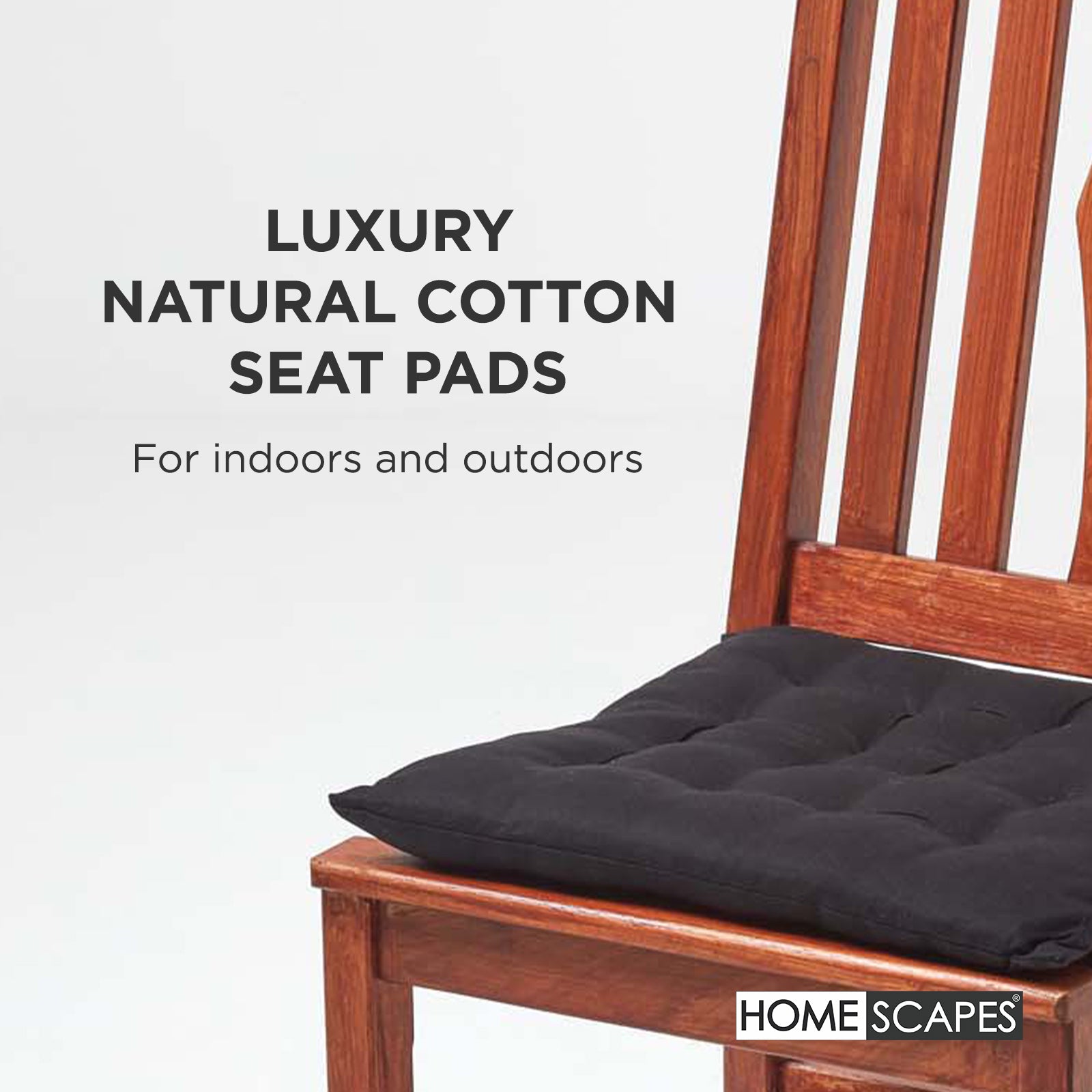 100% Cotton Seat Pads Plain Chair Cushions For Dining Room, Kitchen, Or Outdoor Garden Use | Set-of-6 | Black