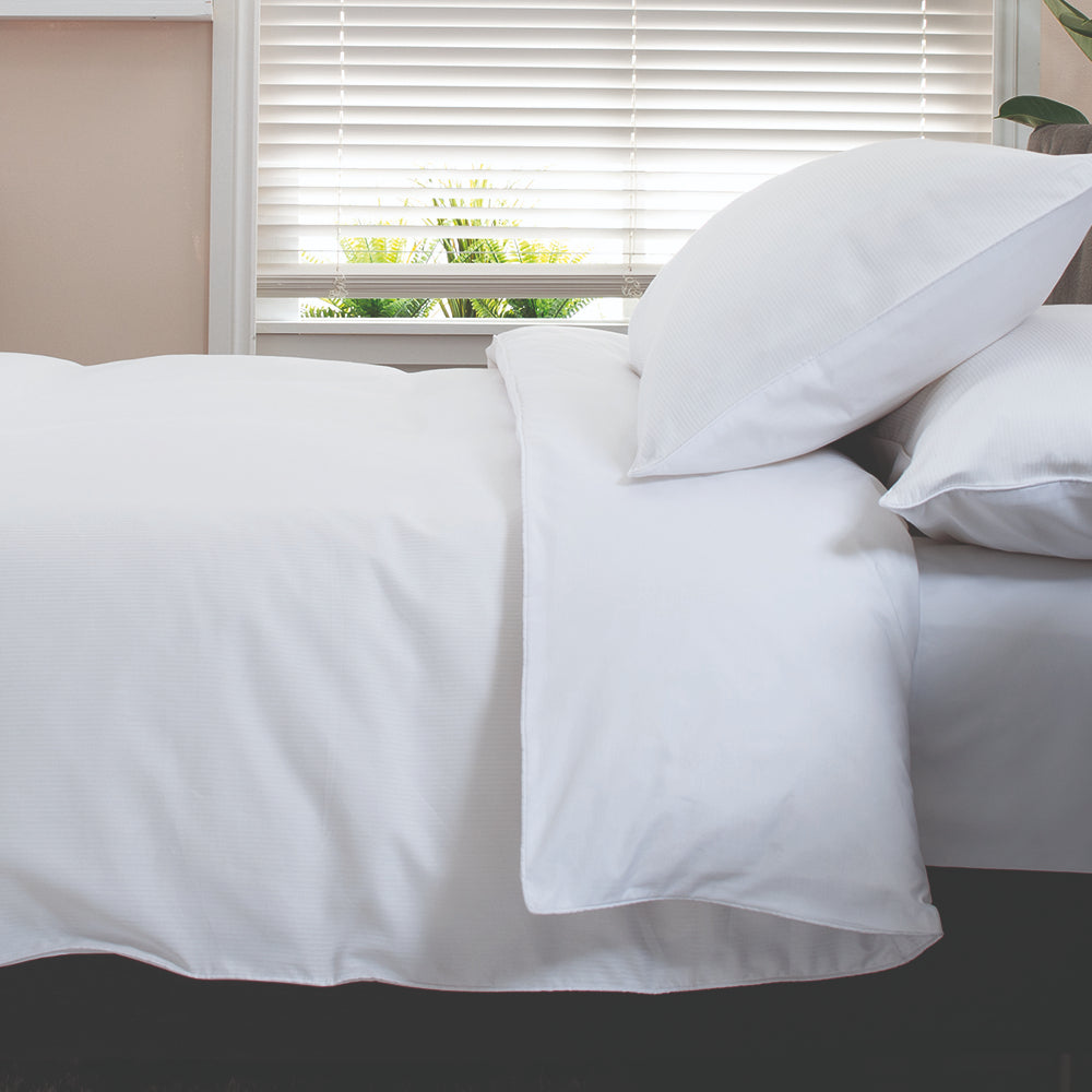 Boston Stripe 230 Thread Count 100% Cotton Duvet Cover Set | Super King | White