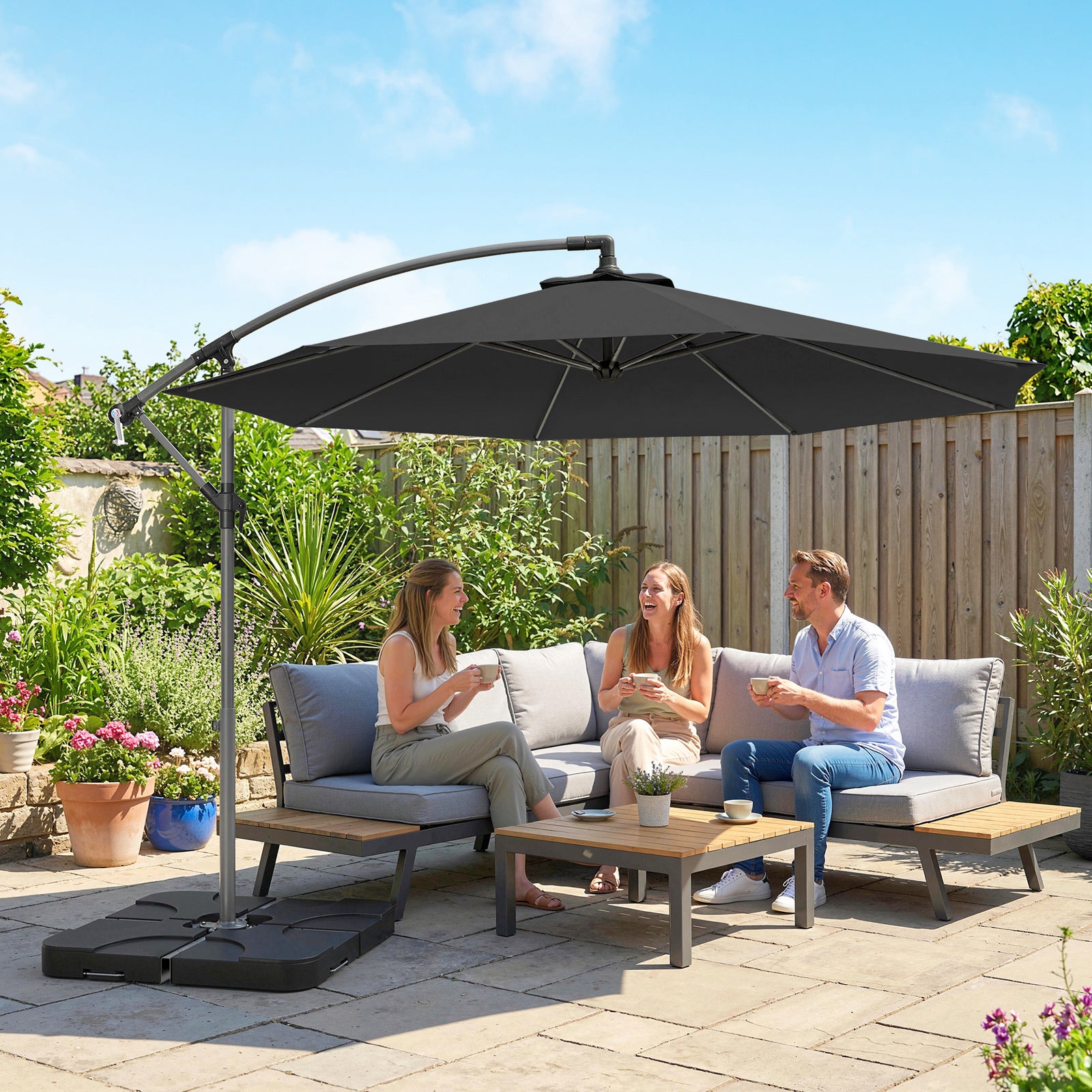 3(m) Banana Parasol Cantilever Umbrella Garden W/ Base Weights | Black