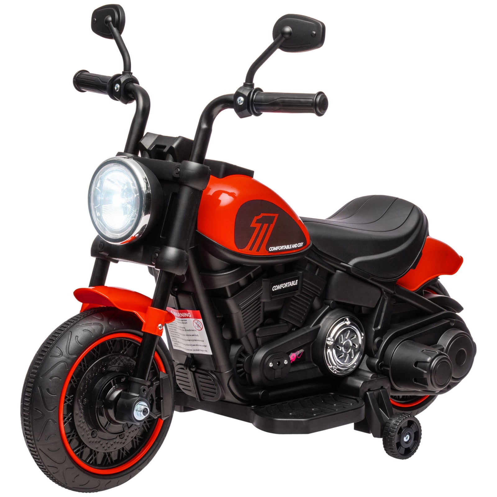 6v Electric Motorbike With Training Wheels, One-button Start | Red