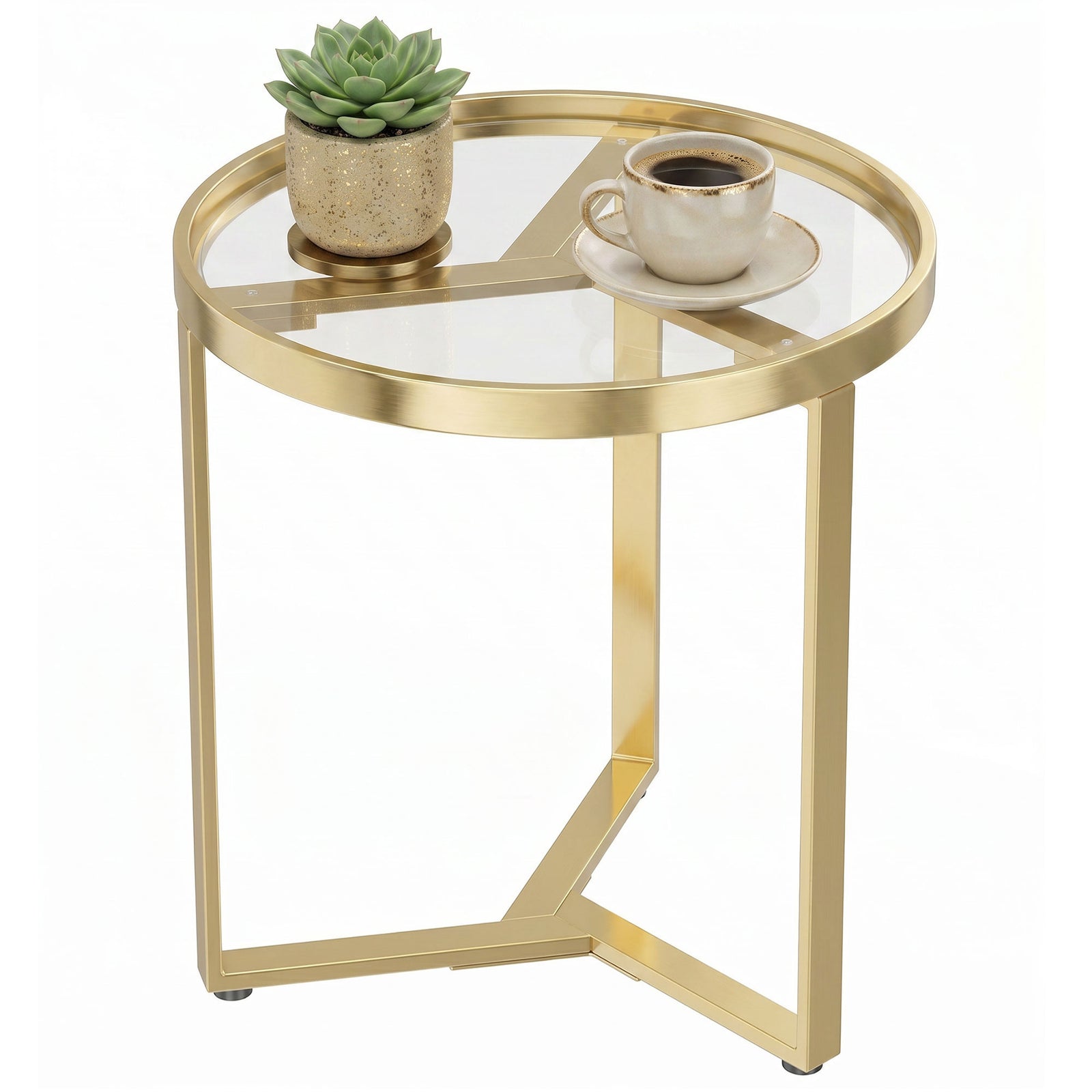 Round Side Table With Tempered Glass Top And Metal Frame | Gold