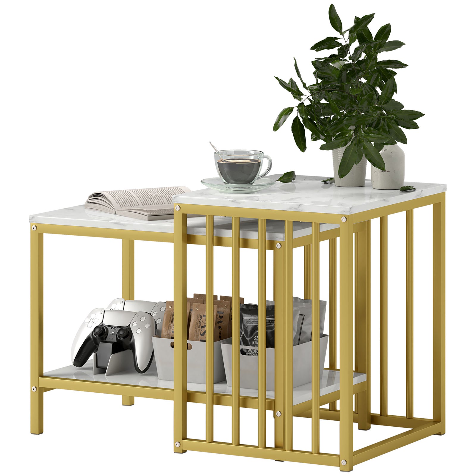 Coffee Table Set, Marble-effect, Steel Frame