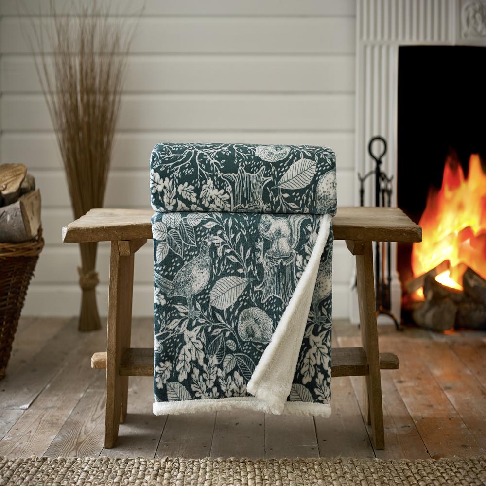 Hidden Forest Printed Throw With Faux Fur Back