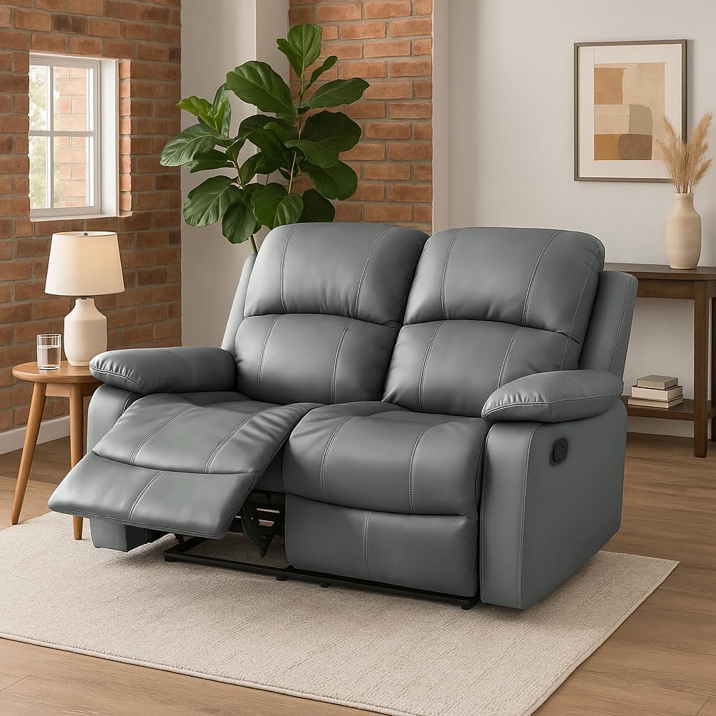 Manual Recliner Sofa 2 Seater Faux Leather | Grey