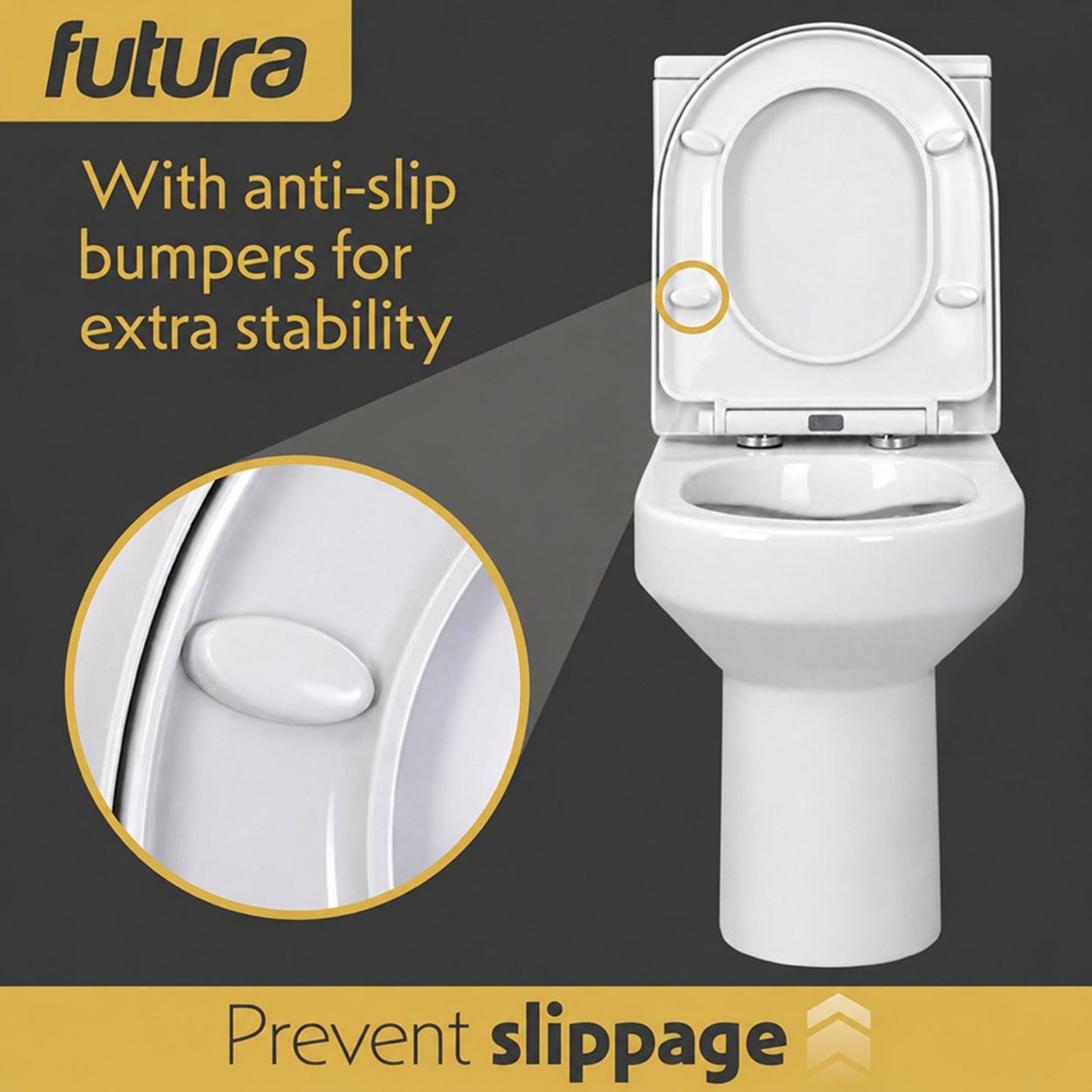 Toilet Seat Soft Close D Shape, Premium Thermoplastic, Quick Release, Top & Bottom Fixings | White