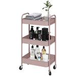 3 Tier Rolling Utility Cart With 3 Mesh Basket | One Size | Pink