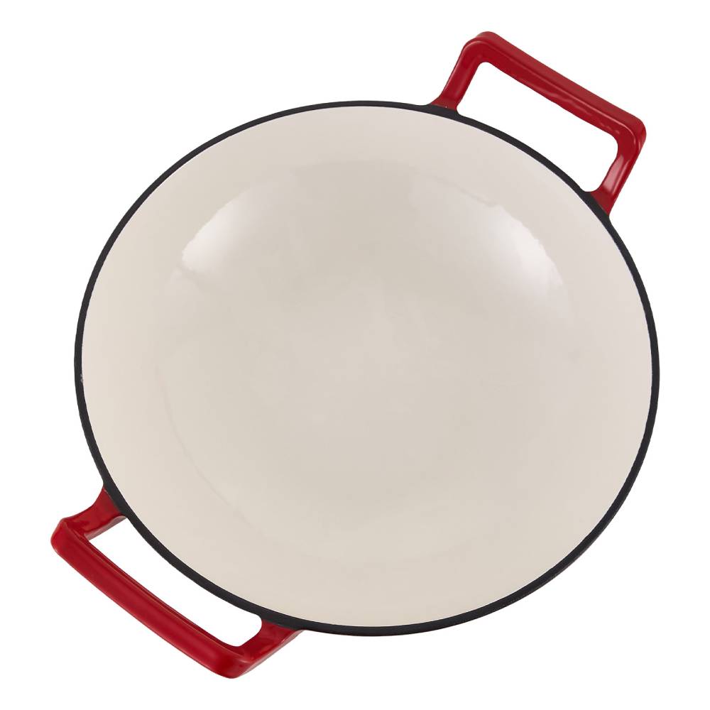 30cm Diameter Diameter Enamelled Cast Iron Stir-fry Pan Wok With Side Handles | Red