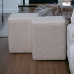 Solid Mango Wood White Boucle Twin Footstool