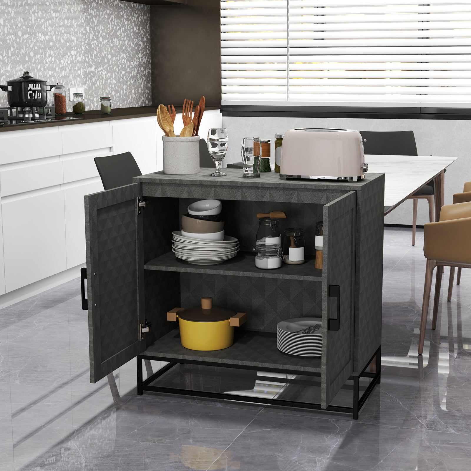 Modern Storage Cupboard With Adjustable Shelf 2 Doors | One Size | Gray