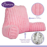 Deluxe Large Reading Pillow, Soft Ribbed Faux Fur, Shredded Memory Foam Cuddle Cuddle Cushion Backrest Arm Support | L | Pink