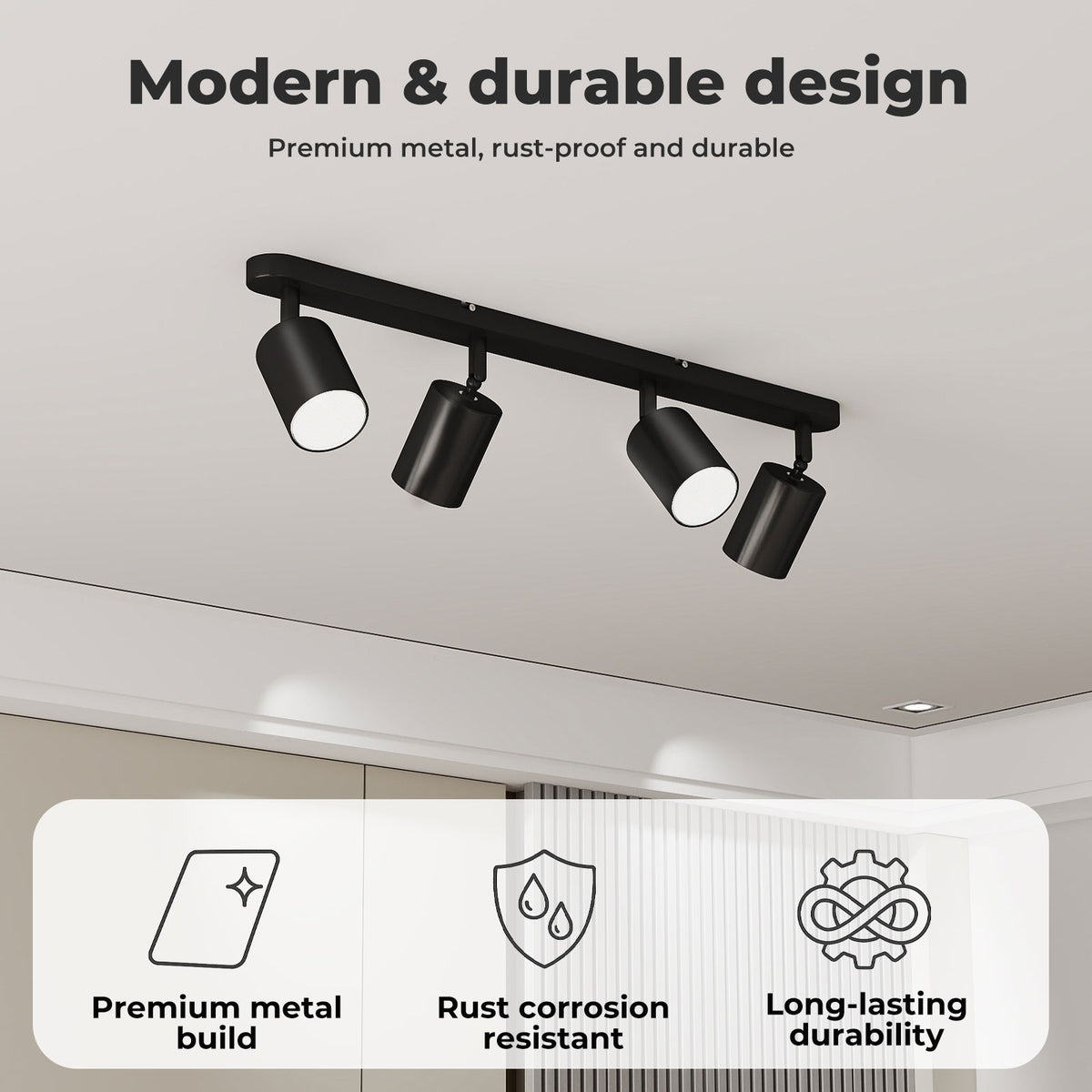 Emitto Led Ceiling Spot Light Gu10 4-way Fully Adjustable Steel Modern Black