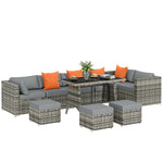 10 Piece Rattan Garden Furniture Set, Outdoor Patio Furniture | Dark Grey