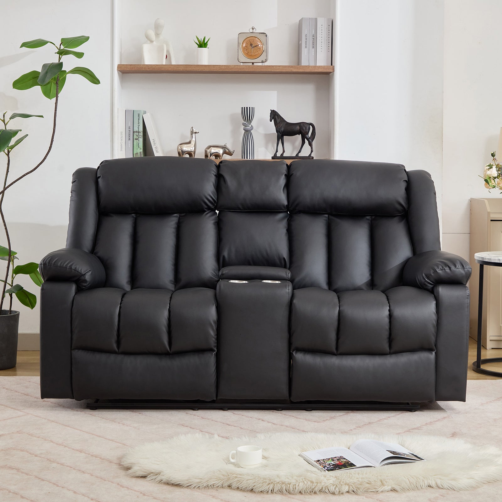 Sheridan 2 Seat Manual Recliner Sofa With Central Console | Black