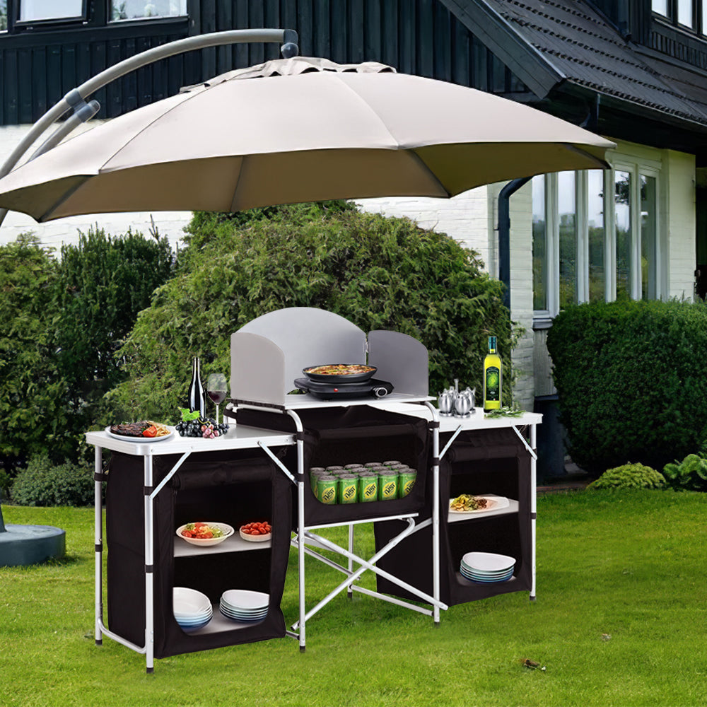 Living and Home Camping Kitchen Stand Unit Storage Portable Outdoor Black