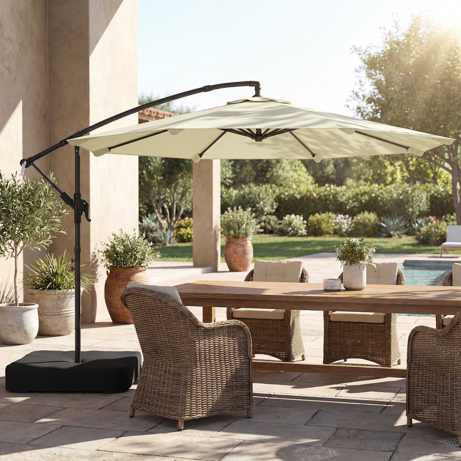 3 M Garden Cantilever Parasol With Sandbag, 360 Degree Rotation | Beige