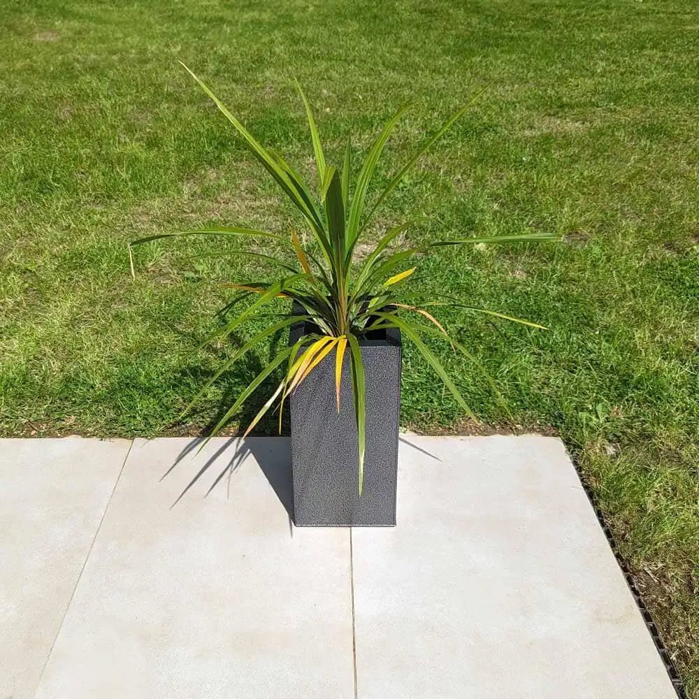 Zinc Galvanised Tall Square Planter | 25cm x 25cm x 50cm | Silver Black