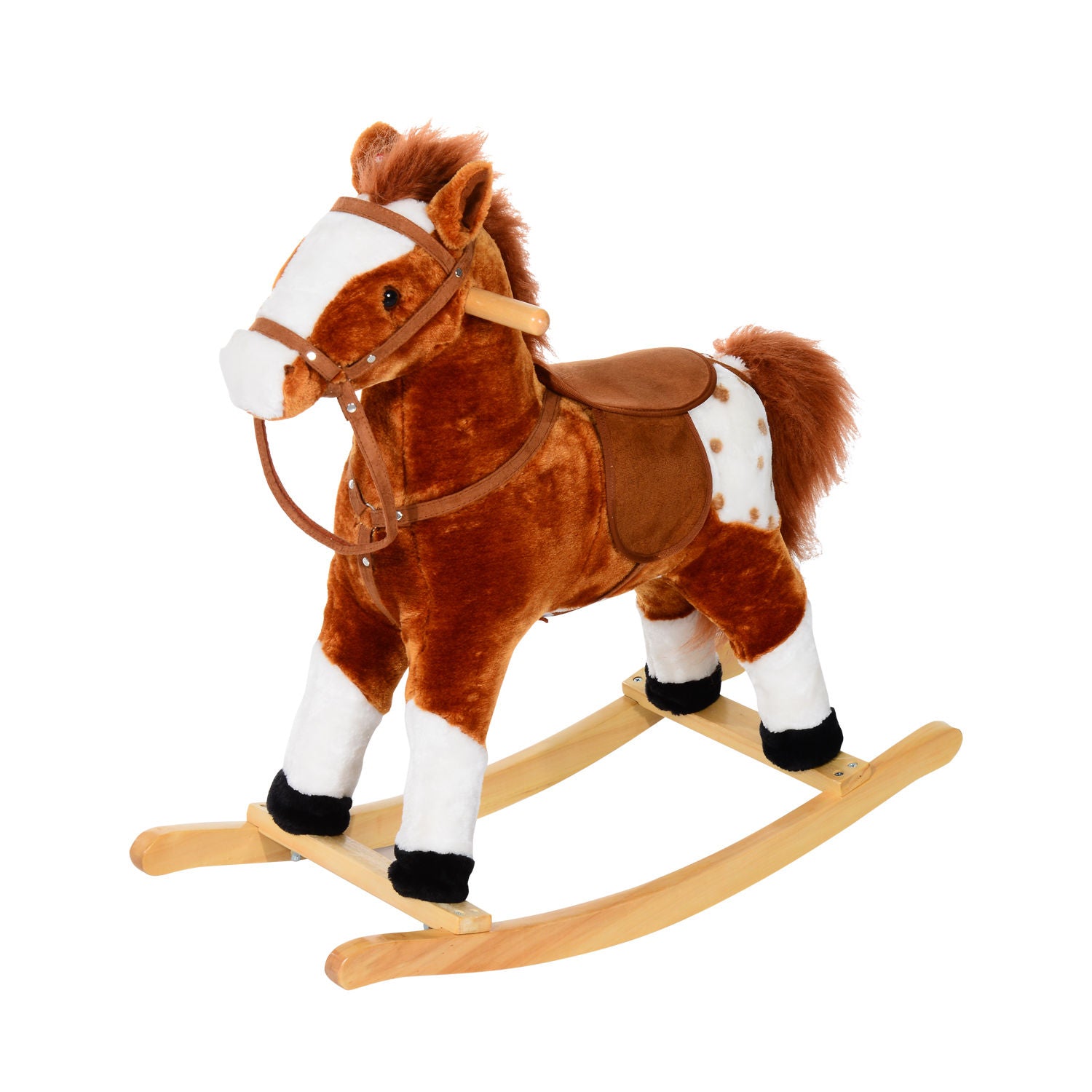 Rocking Horse Toy Plush Wood Pony Riding Rocker Neigh Sound | Brown