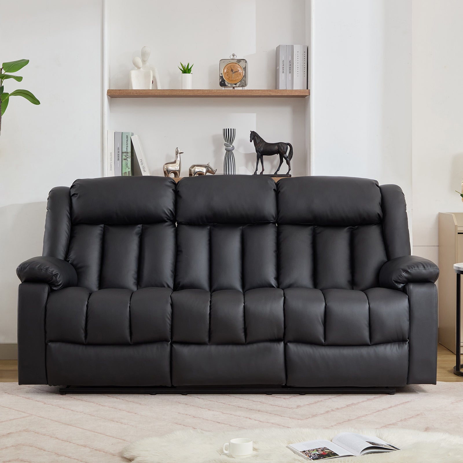 Sheridan 3 Seat Manual Recliner Sofa With Central Console | Black