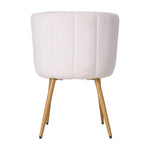 Set Of 2 Teddy Fleece Dining Chairs – Quilted White Upholstery, Wooden Frame With Iron Legs