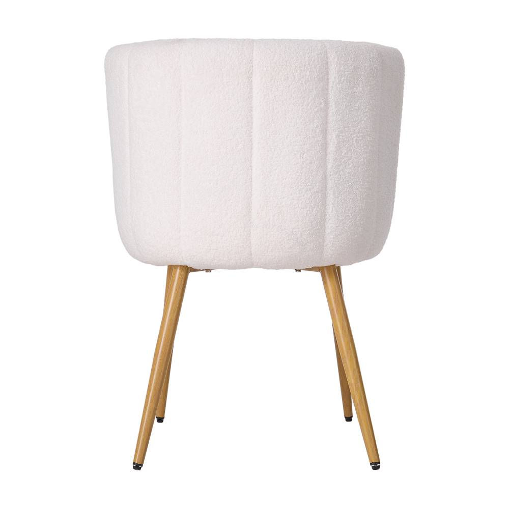 Set Of 2 Teddy Fleece Dining Chairs – Quilted White Upholstery, Wooden Frame With Iron Legs