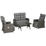 4 Piece Rattan Garden Furniture Set With Sofa, Glass Table | Grey