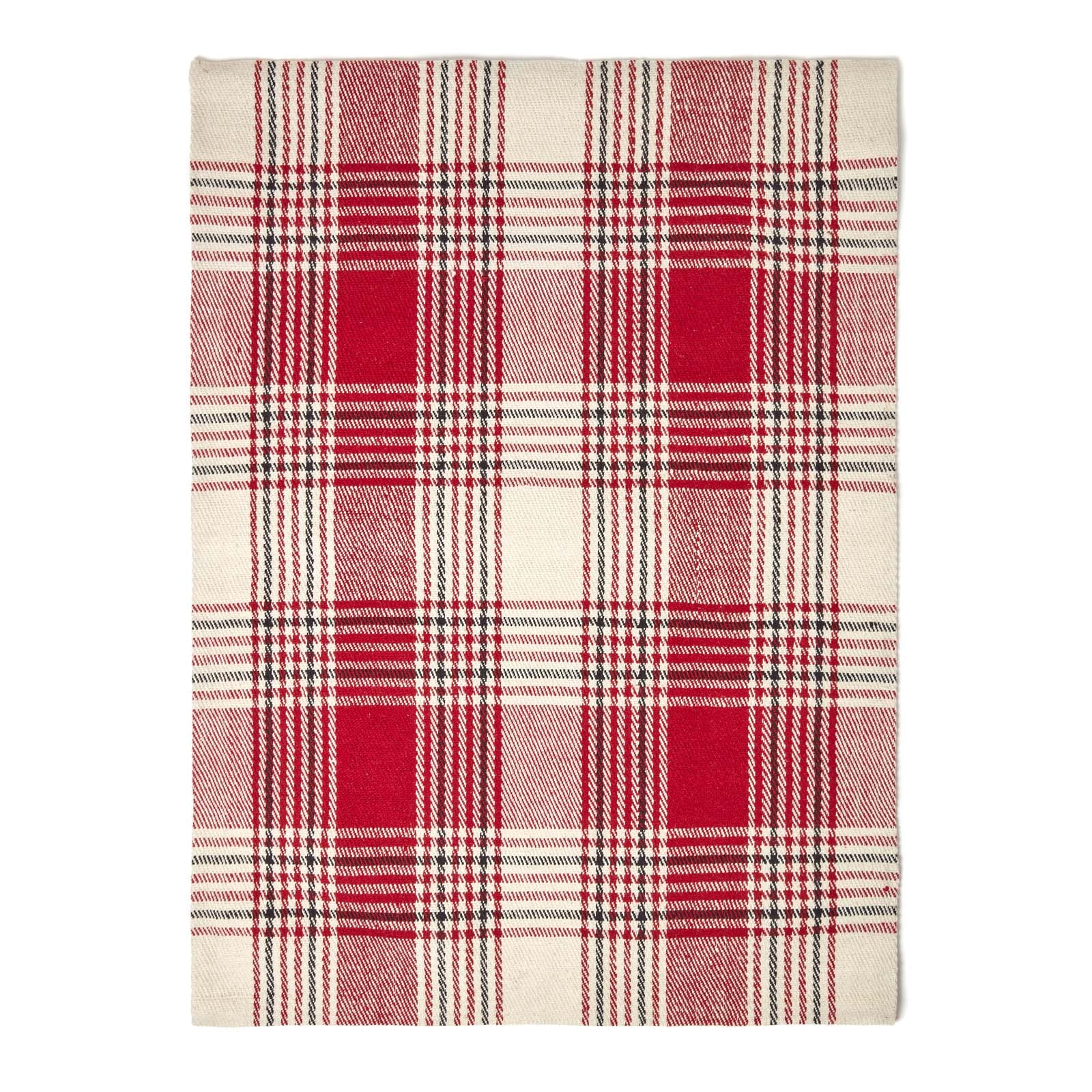 Tartan Check Non-slip 100% Wool Rug | 120cm x 80cm | Red