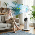 16" Pedestal Fan With Water Mist Spray Standing Fan, 3.1l Tank, White